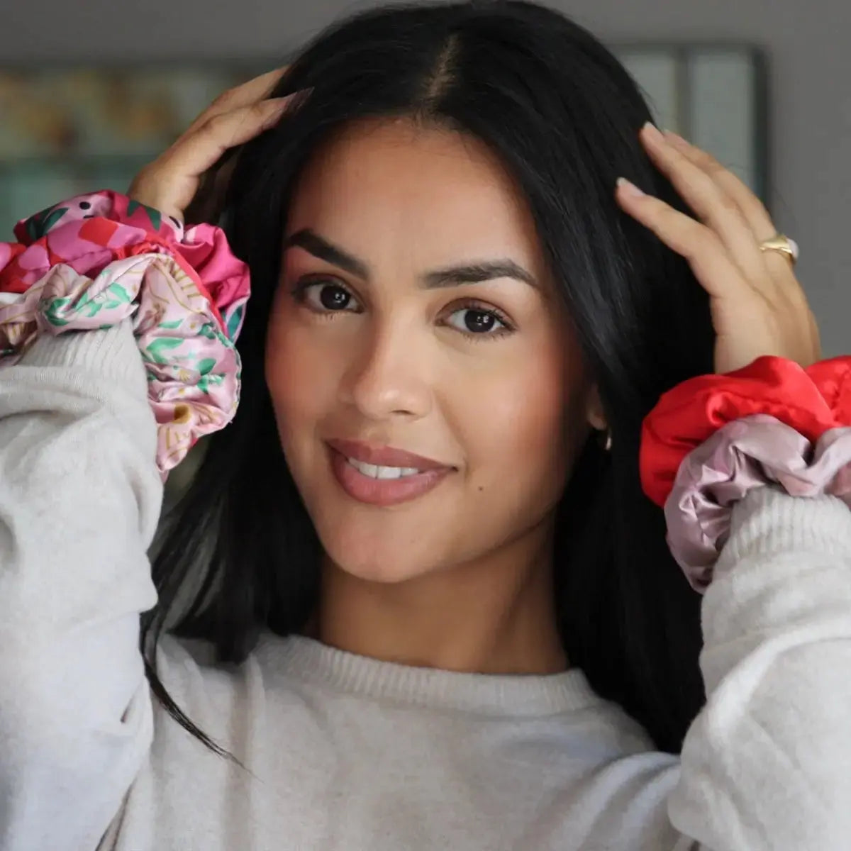 Cloud Satin Hair Scrunchie Set (set of 3) - Strawberry Leopard SMUG