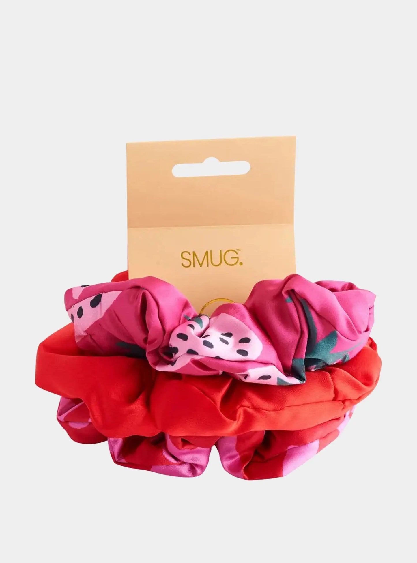 Cloud Satin Hair Scrunchie Set (set of 3) - Strawberry Leopard SMUG