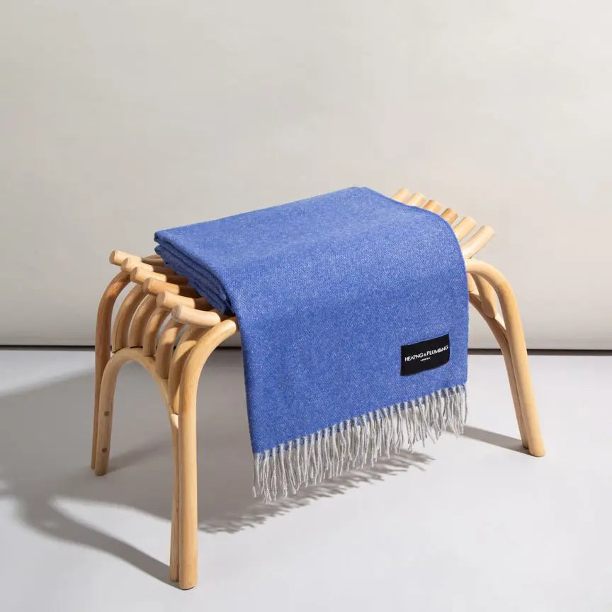 Cobalt Blue & French Grey Reversible Love Stories 100% Cashmere Blanket Heating & Plumbing London