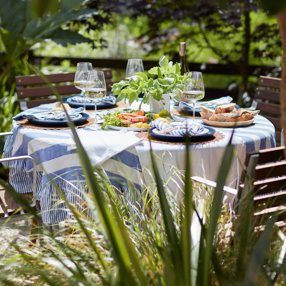 Cobalt Cora 100% Linen Frill Tablecloth The Secret Linen Store