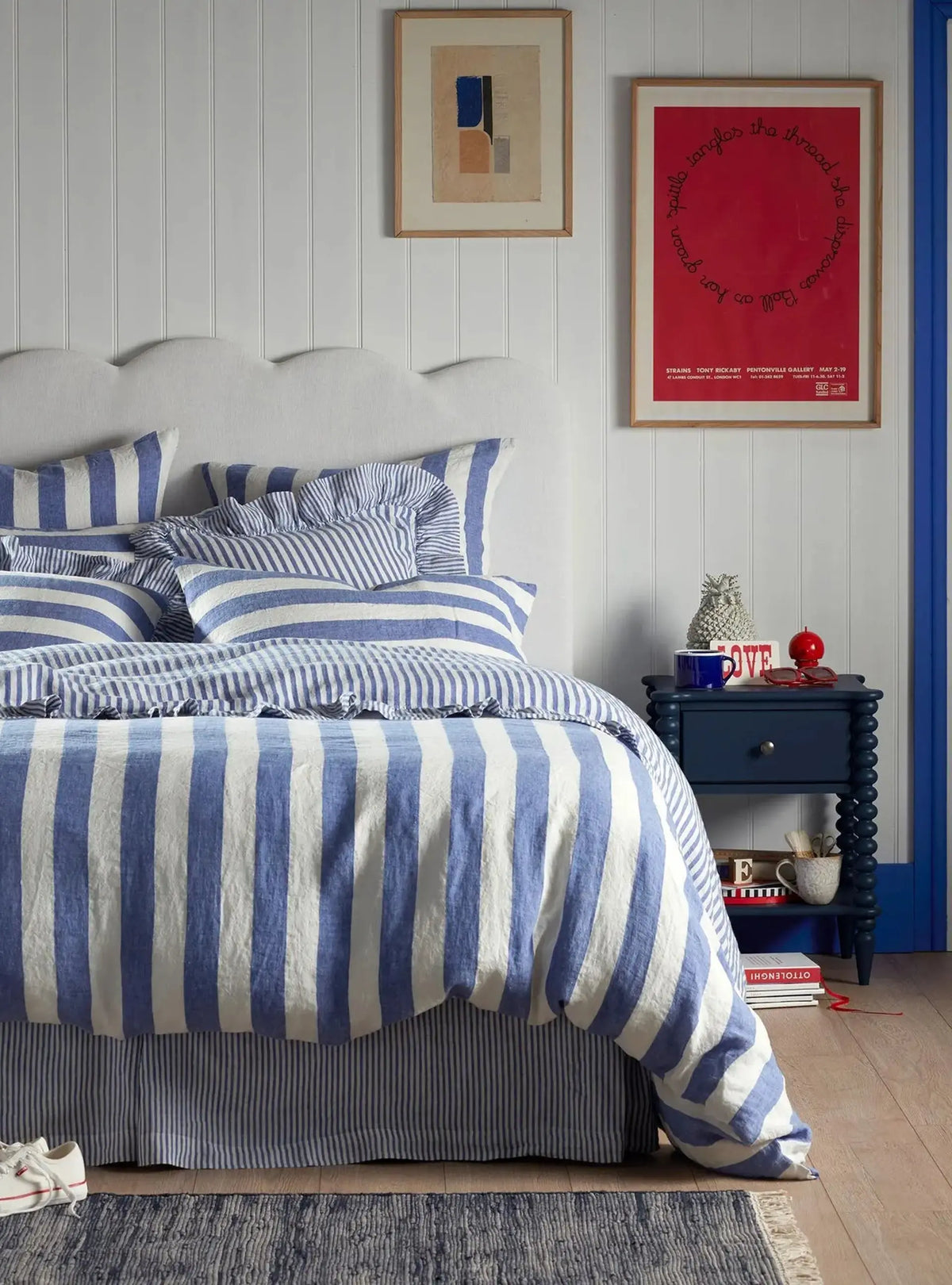 Cobalt Cora Stripe 100% Linen Bed Linen