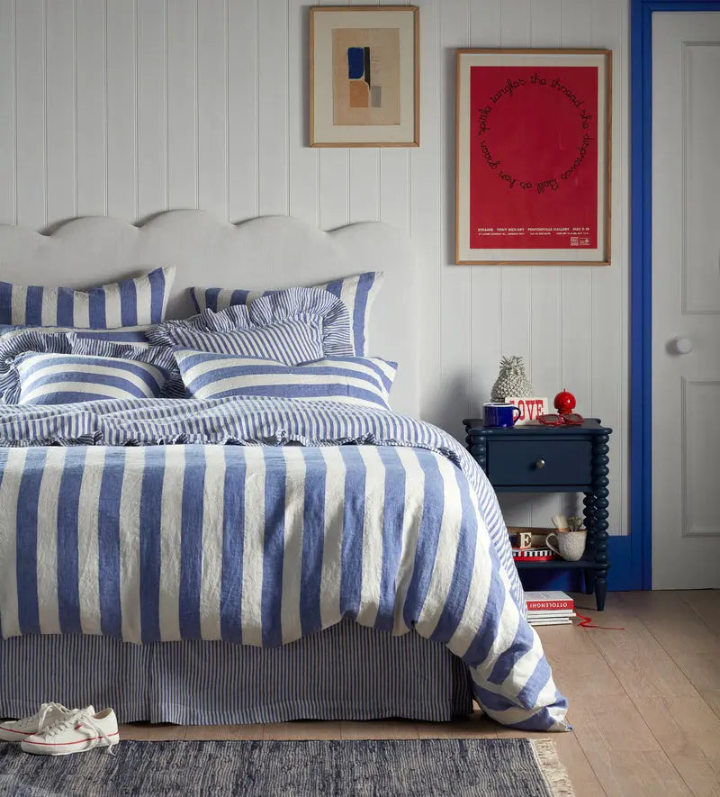 Cobalt Cora Stripe 100% Linen Duvet Cover The Secret Linen Store