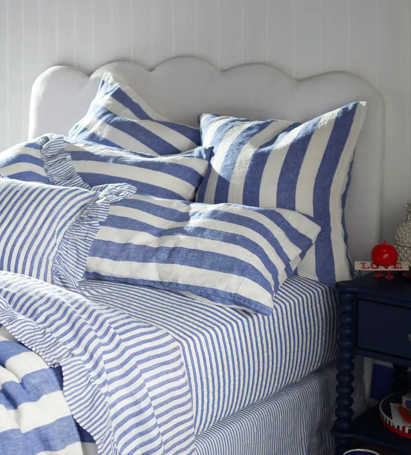 Cobalt Cora Stripe 100% Linen Duvet Cover The Secret Linen Store
