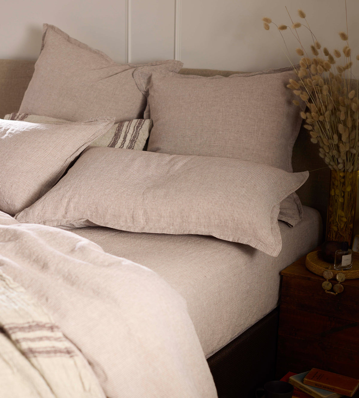 Conker Sid Stripe 100% Linen Fitted Sheet - The Secret Linen Store
