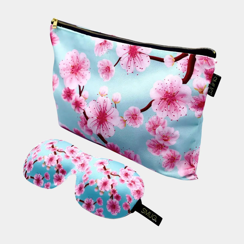Contoured Sleep Mask & Accessories Bag Set - Cherry Blossom Print SMUG