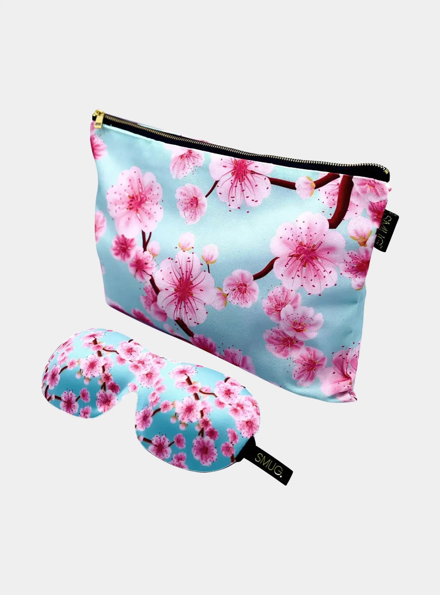 Contoured Sleep Mask & Accessories Bag Set - Cherry Blossom Print SMUG