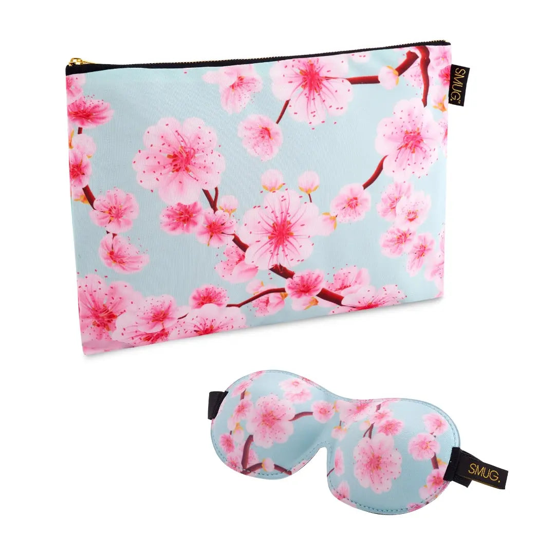 Contoured Sleep Mask & Accessories Bag Set - Cherry Blossom Print SMUG