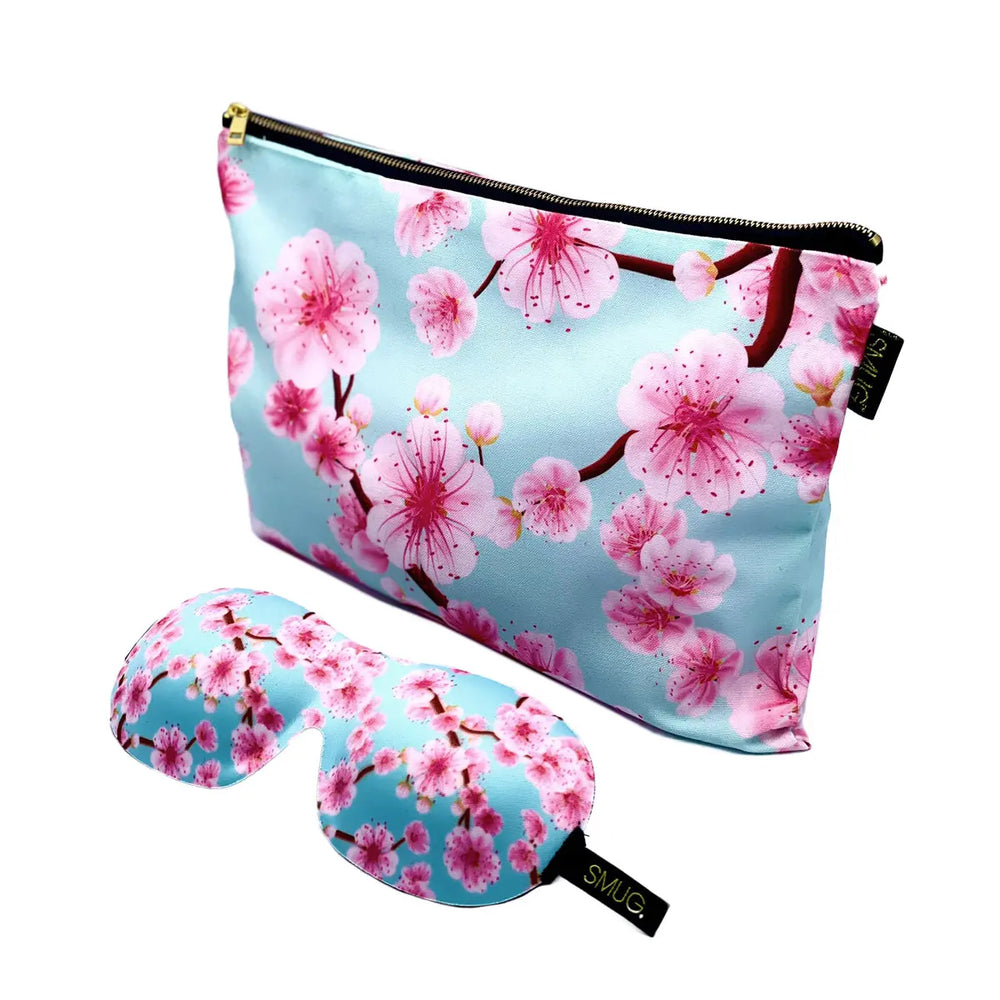 Contoured Sleep Mask & Accessories Bag Set - Cherry Blossom Print SMUG
