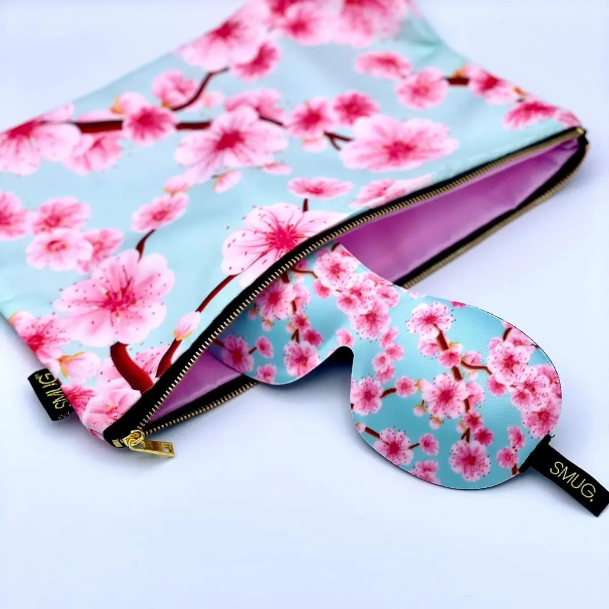 Contoured Sleep Mask & Accessories Bag Set - Cherry Blossom Print SMUG