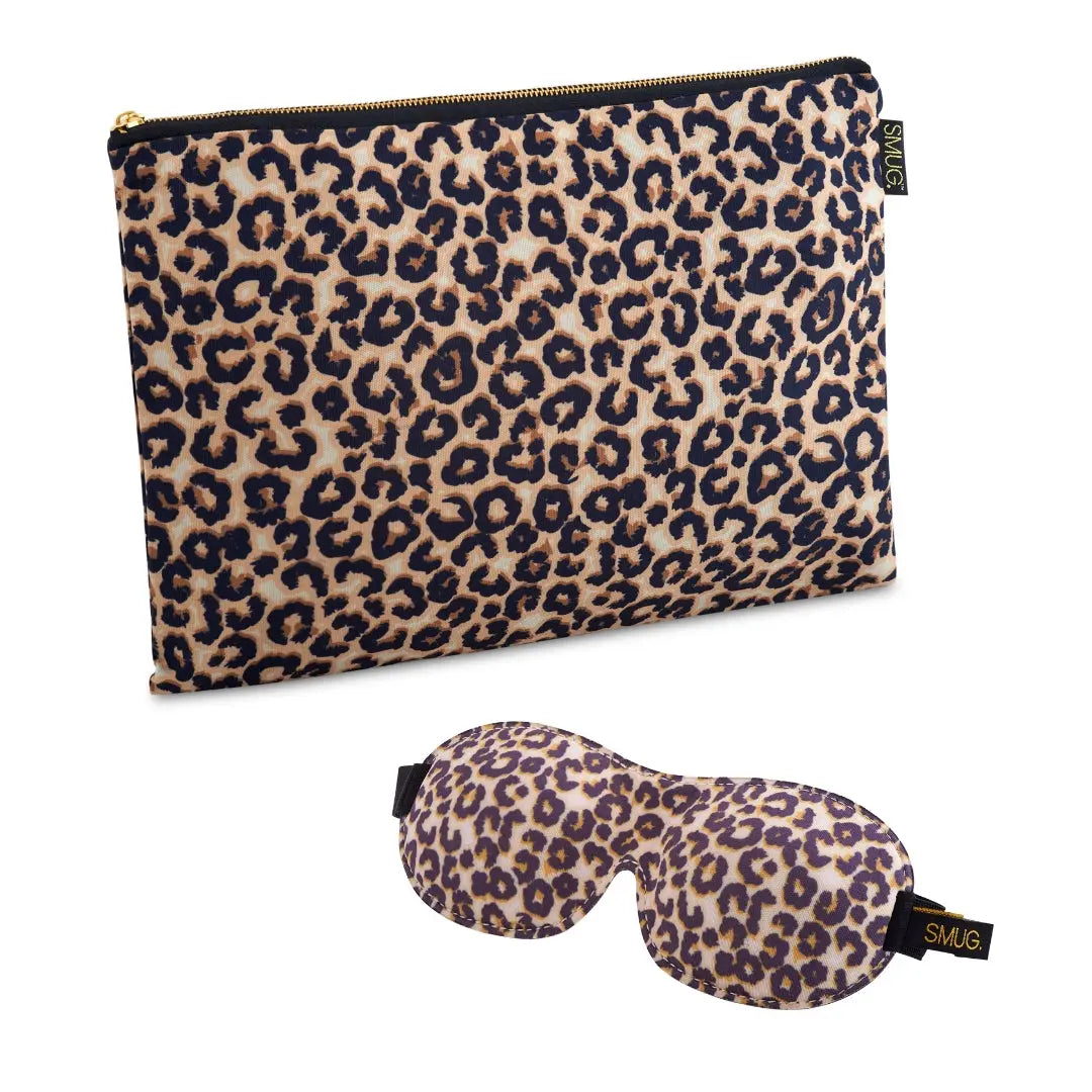 Contoured Sleep Mask & Accessories Bag Set - Leopard Print SMUG