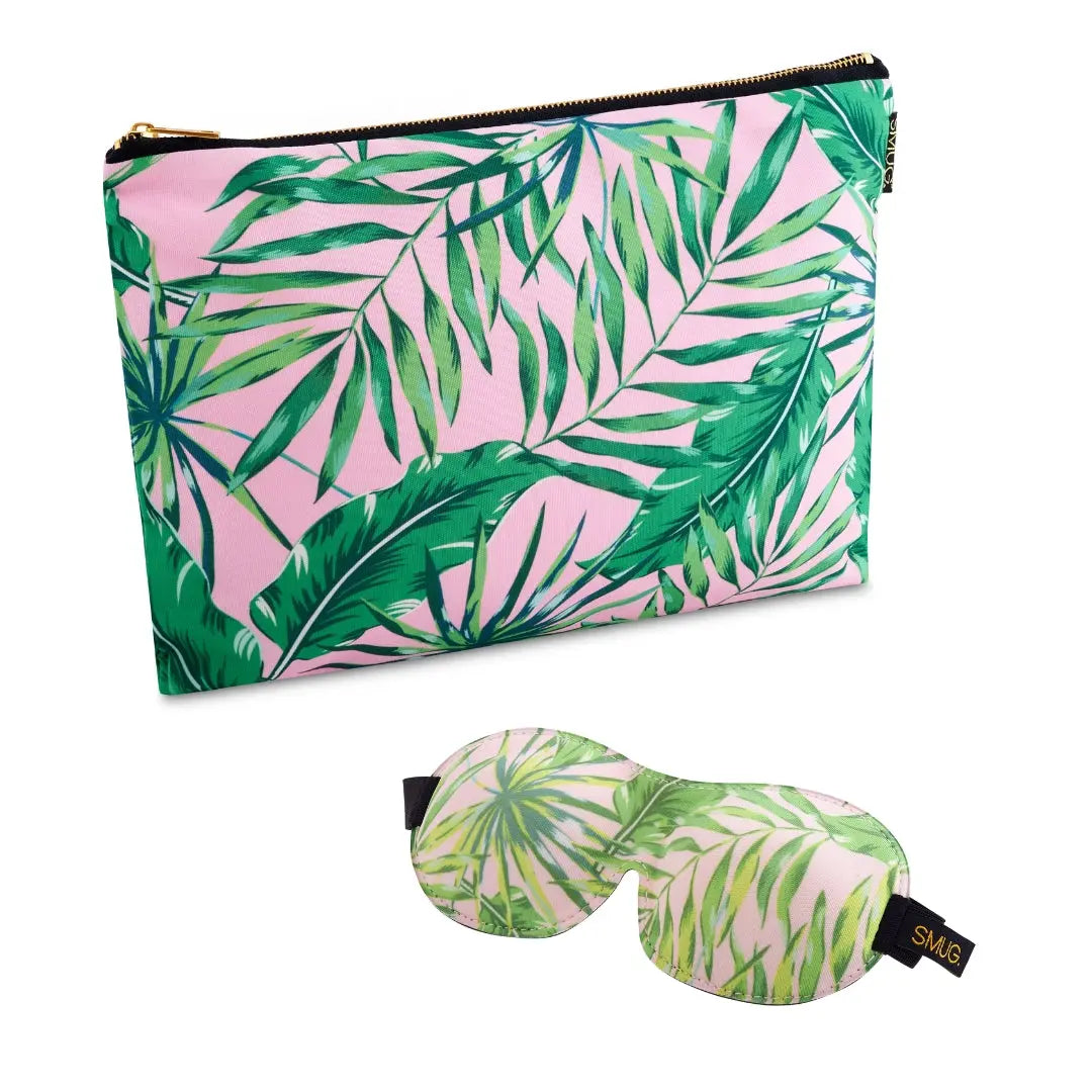 Contoured Sleep Mask & Accessories Bag Set - Palm Print SMUG