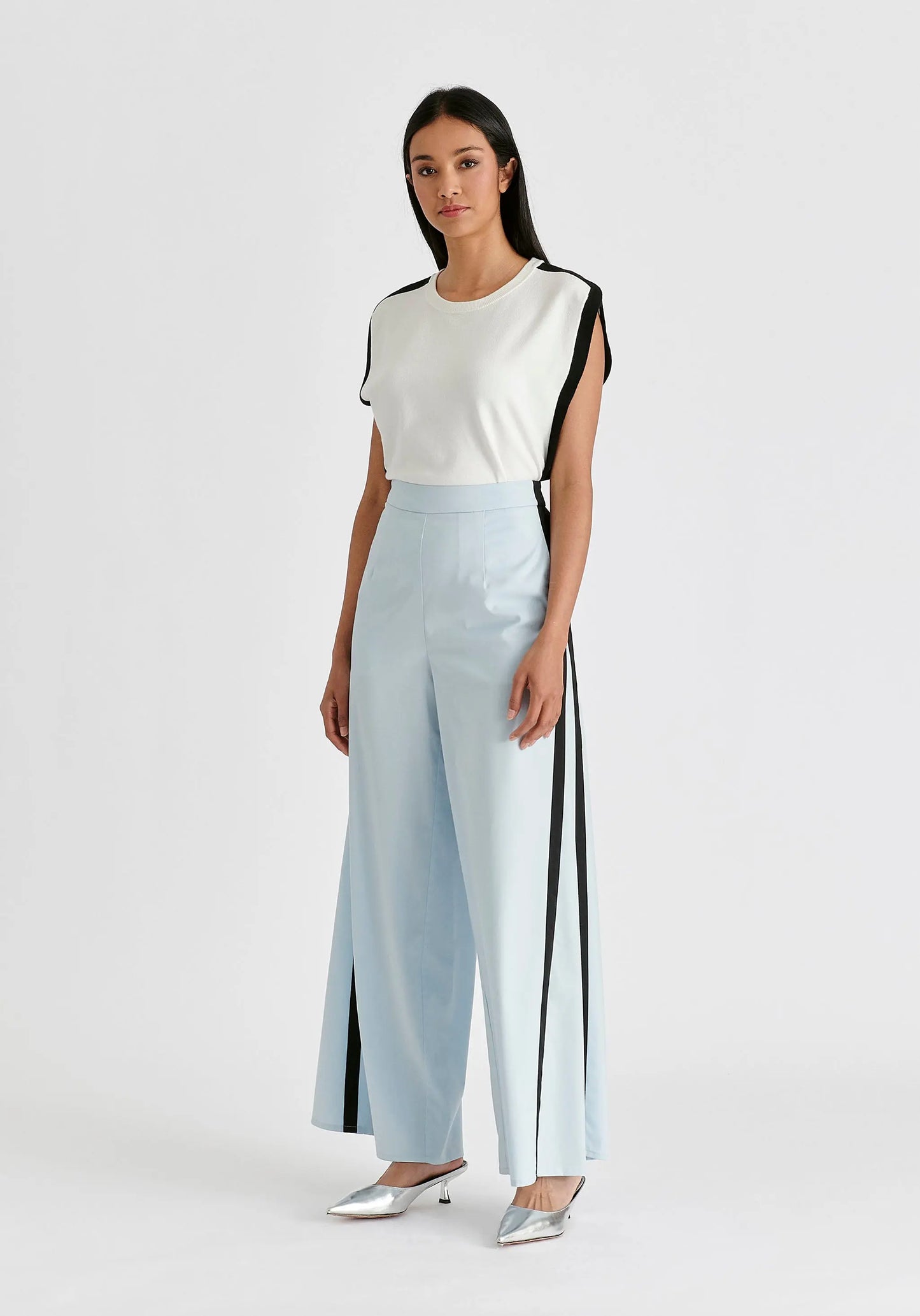 Contrast Trim Wide Leg Trousers Paisie