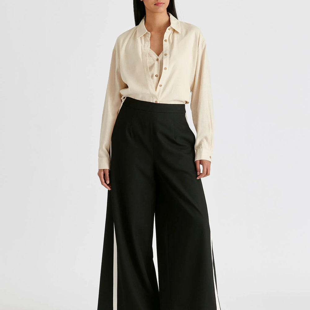 Contrast Trim Wide Leg Trousers Paisie
