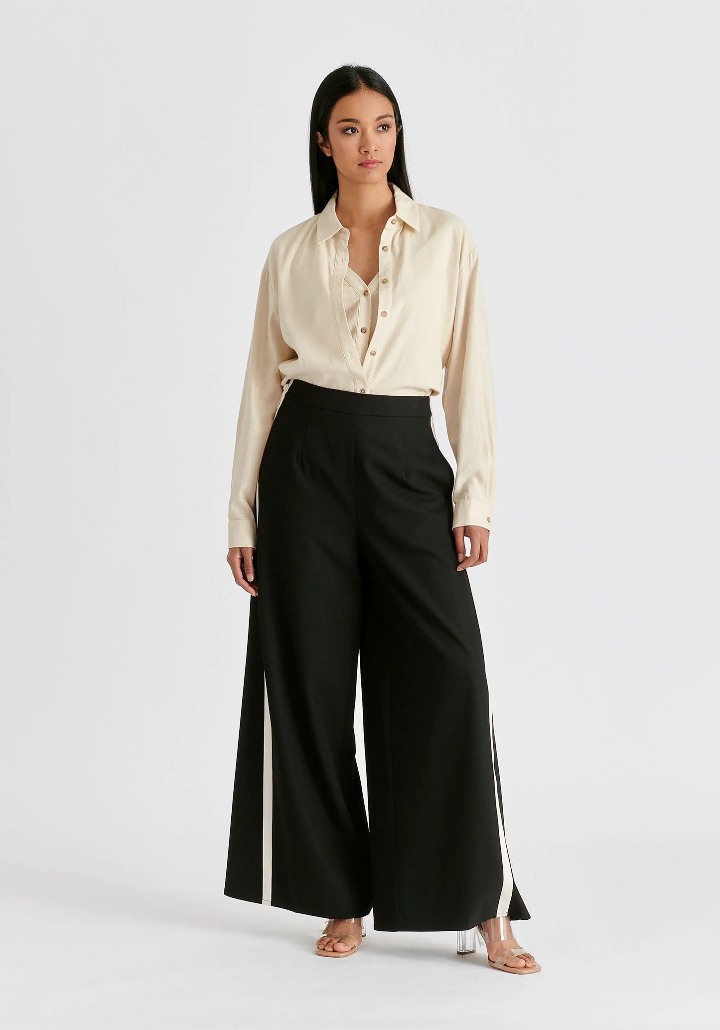 Contrast Trim Wide Leg Trousers Paisie