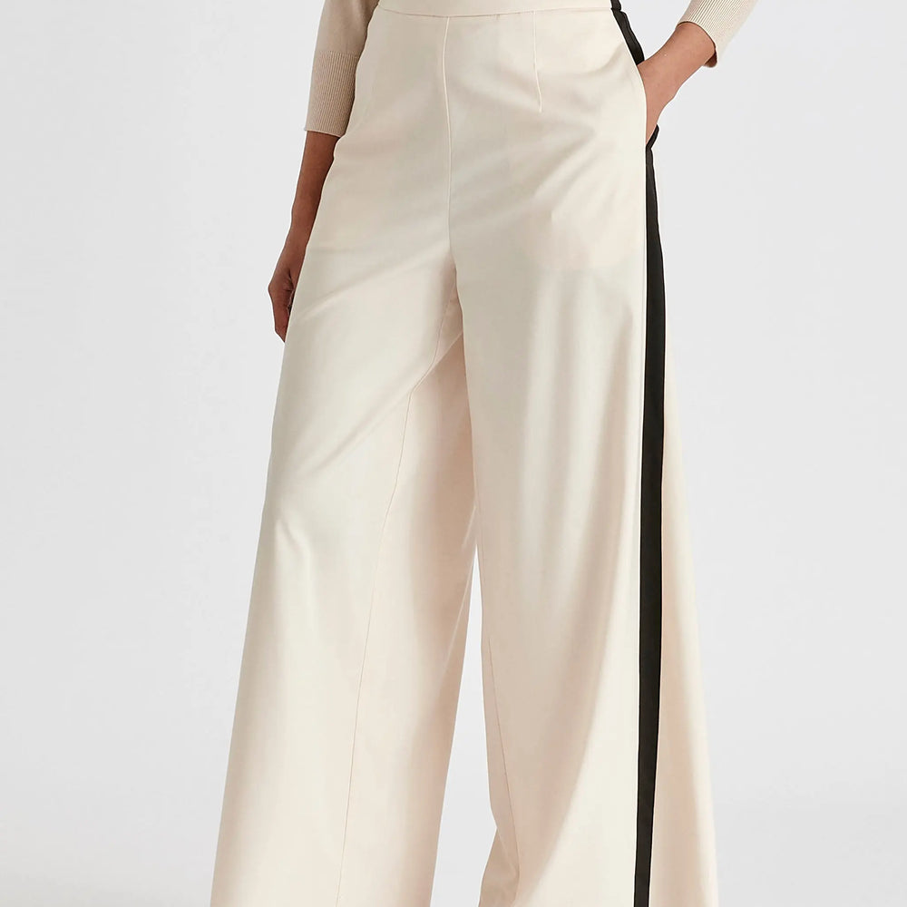 Contrast Trim Wide Leg Trousers Paisie