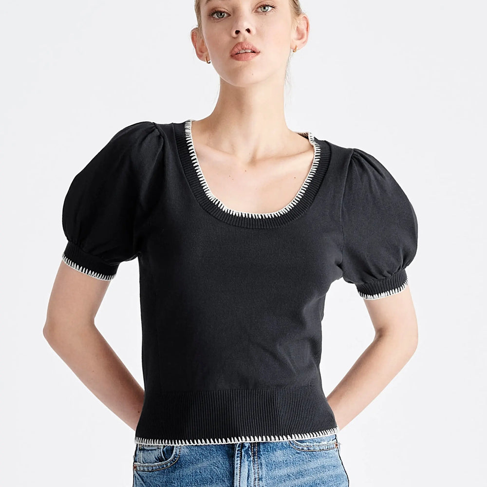 Contrast Whipstitch Top Paisie