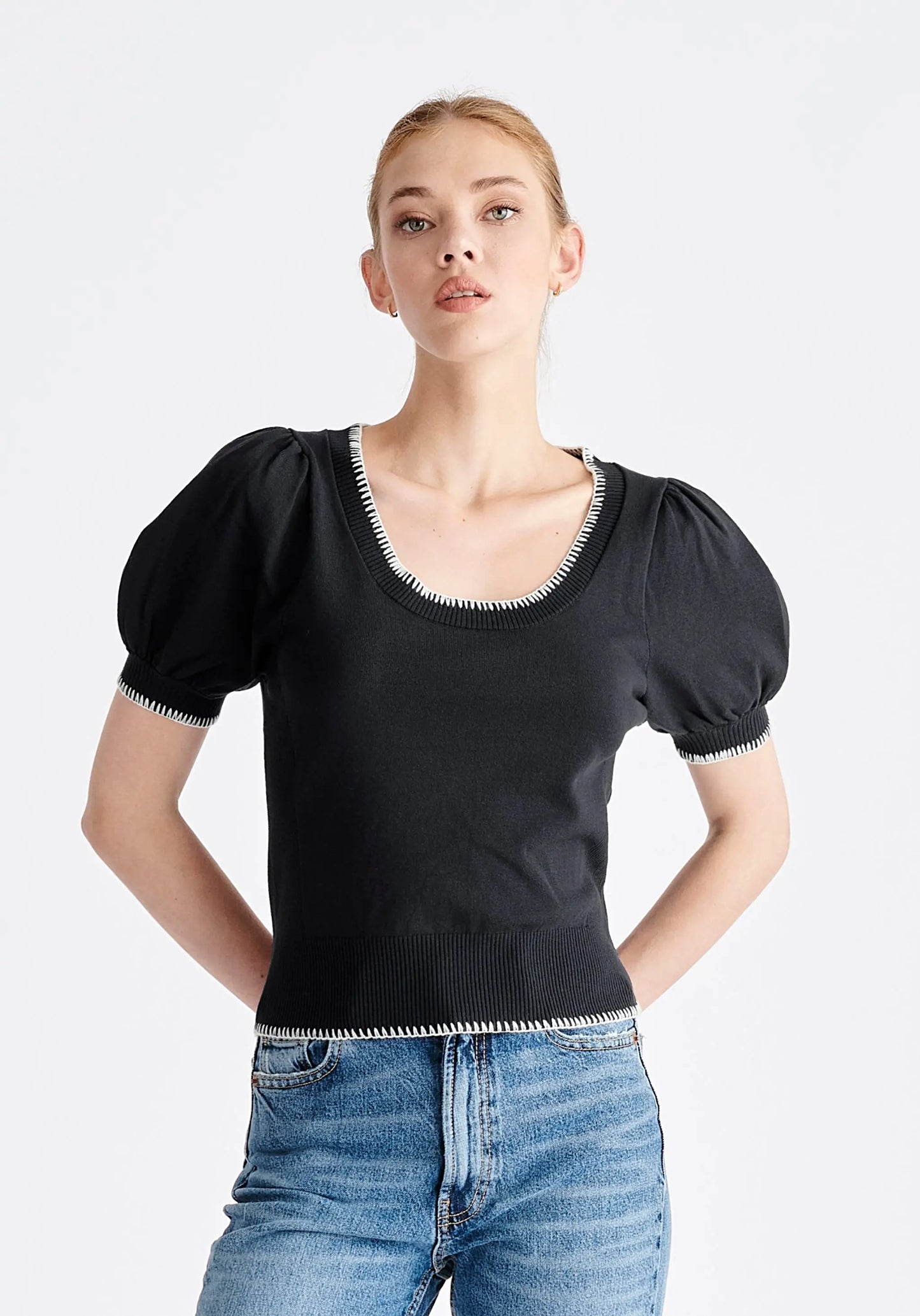 Contrast Whipstitch Top Paisie