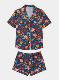 Florals on Navy Women's Short Sleeve Organic Cotton Pyjama Short Set