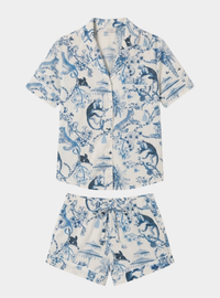 Chinoiserie Whimsy Women's Short Sleeve Organic Cotton Pyjama Short Set