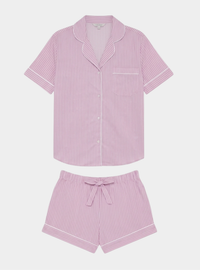 Mauve Stripe Women's Short Sleeve Organic Cotton Pyjama Short Set
