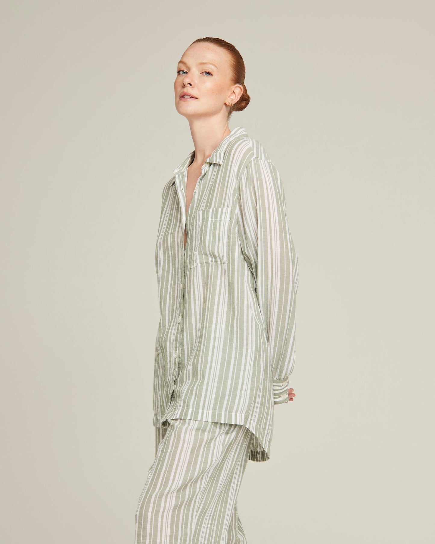 The Midi Shirt -Sage Stripe Nudea