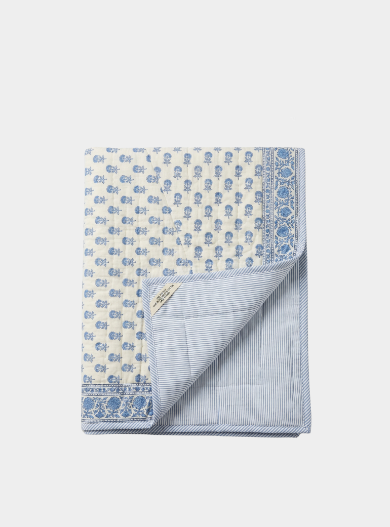 Blue Butti and Stripe Toddler Quilt Kapara London