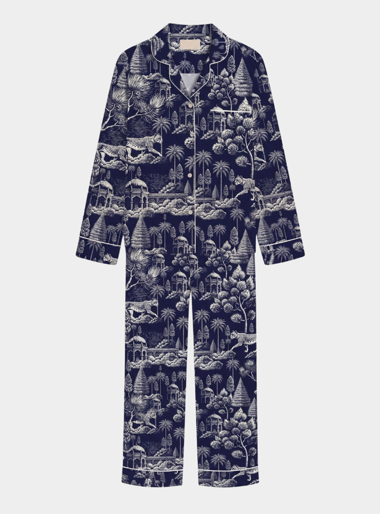 Midnight Jungle Women's Satin Pyjama Trouser Set Myza