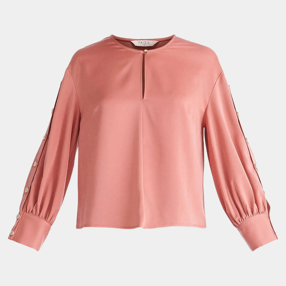 Coral Pink Button Sleeve Blouse Paisie