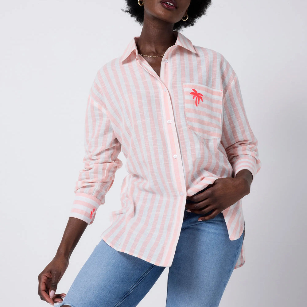 Coral and White Stripe Relaxed Shirt Scamp & Dude