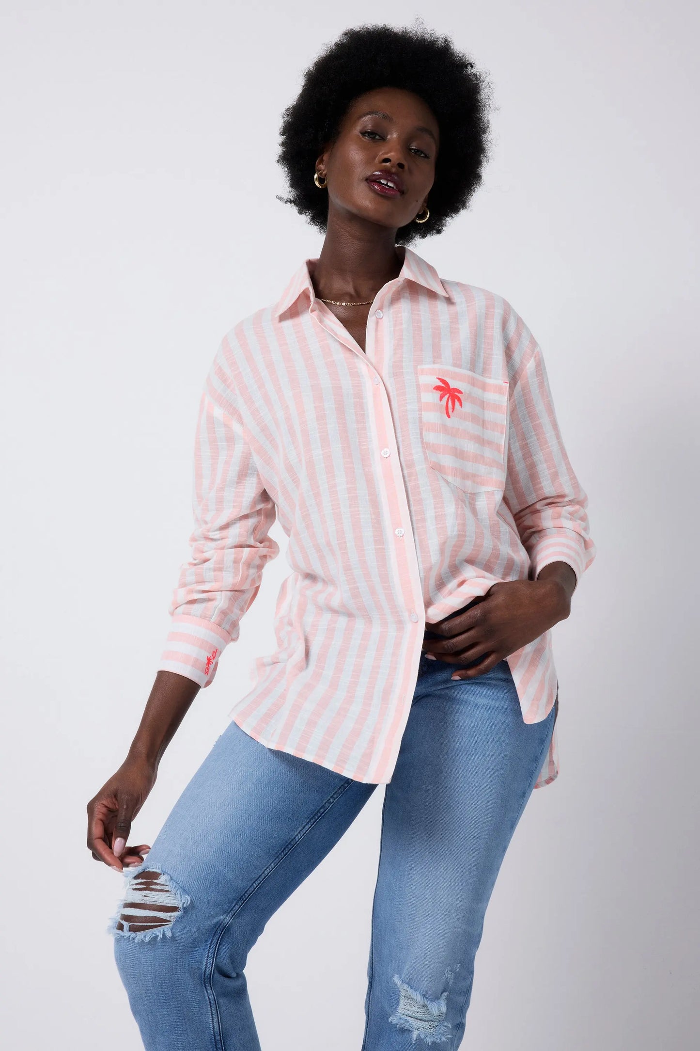 Coral and White Stripe Relaxed Shirt Scamp & Dude