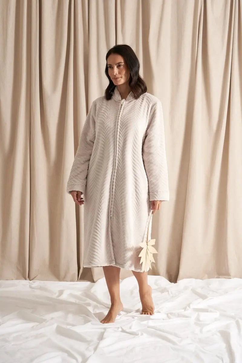 Cosy Chevron Housecoat in Almond Pretty You London