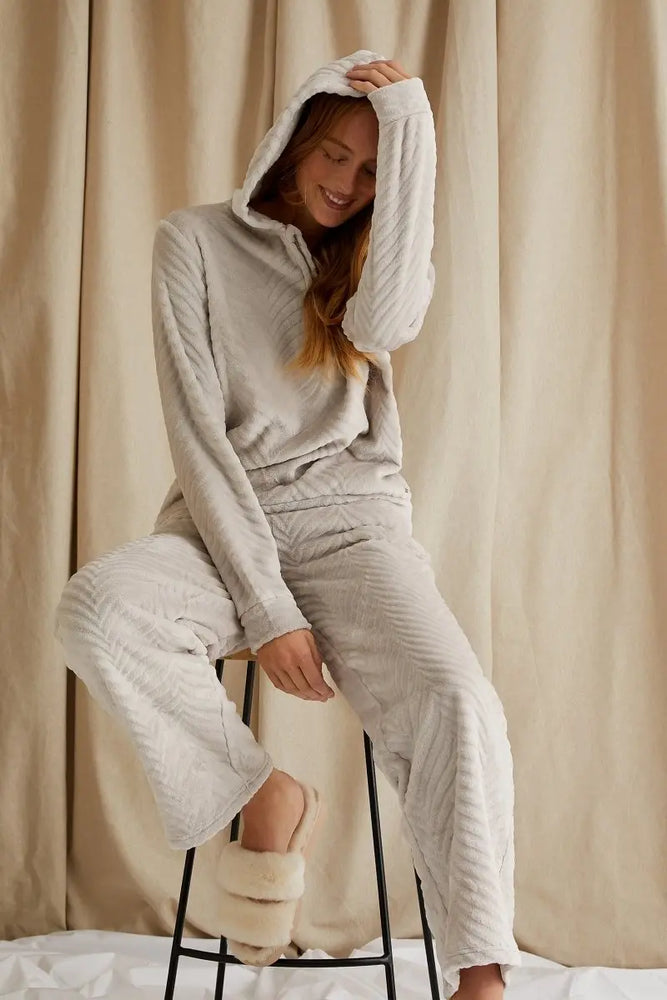 Cosy Chevron Lounge Suit in Almond Pretty You London