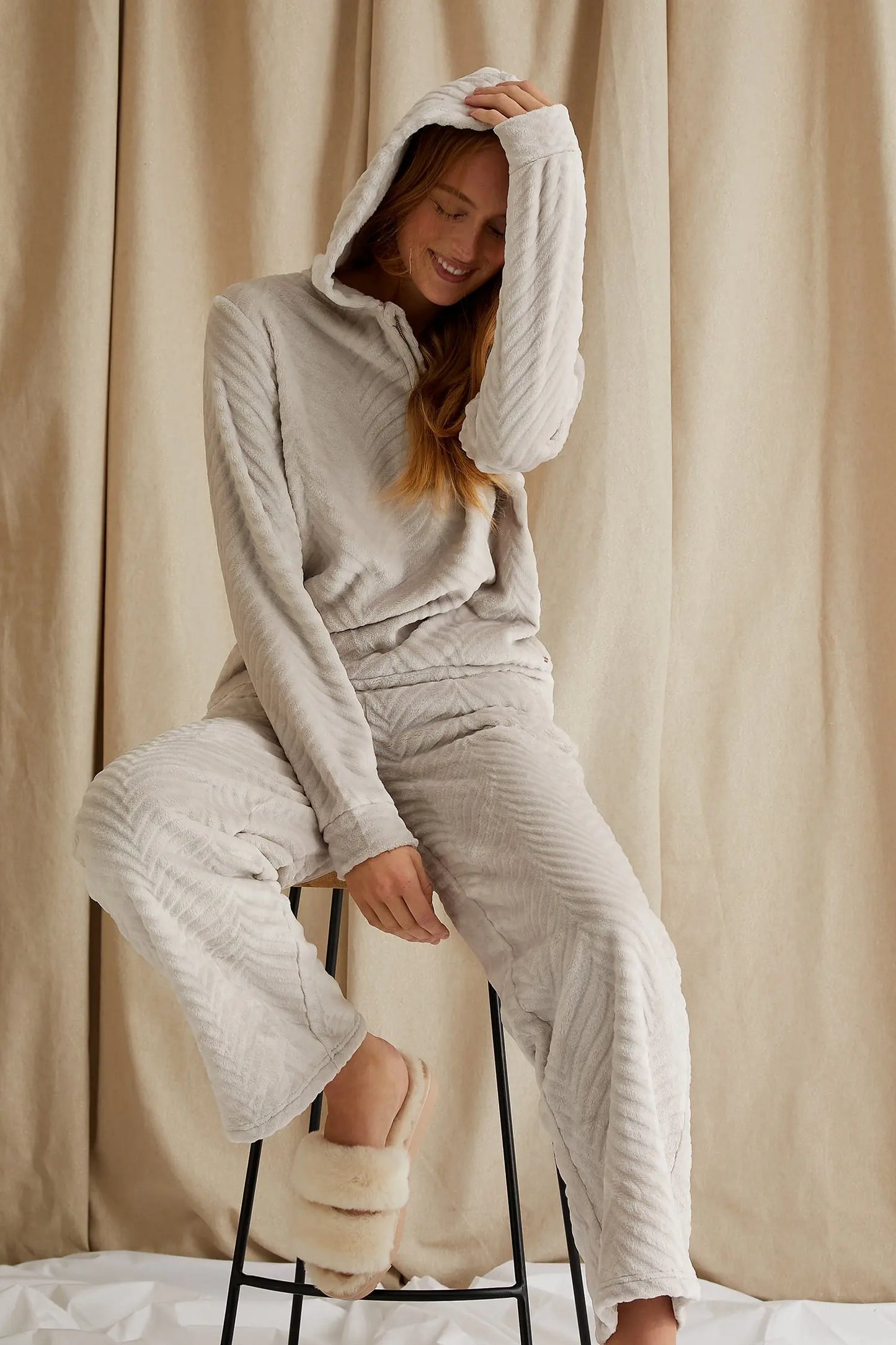 Cosy Chevron Lounge Suit in Almond Pretty You London