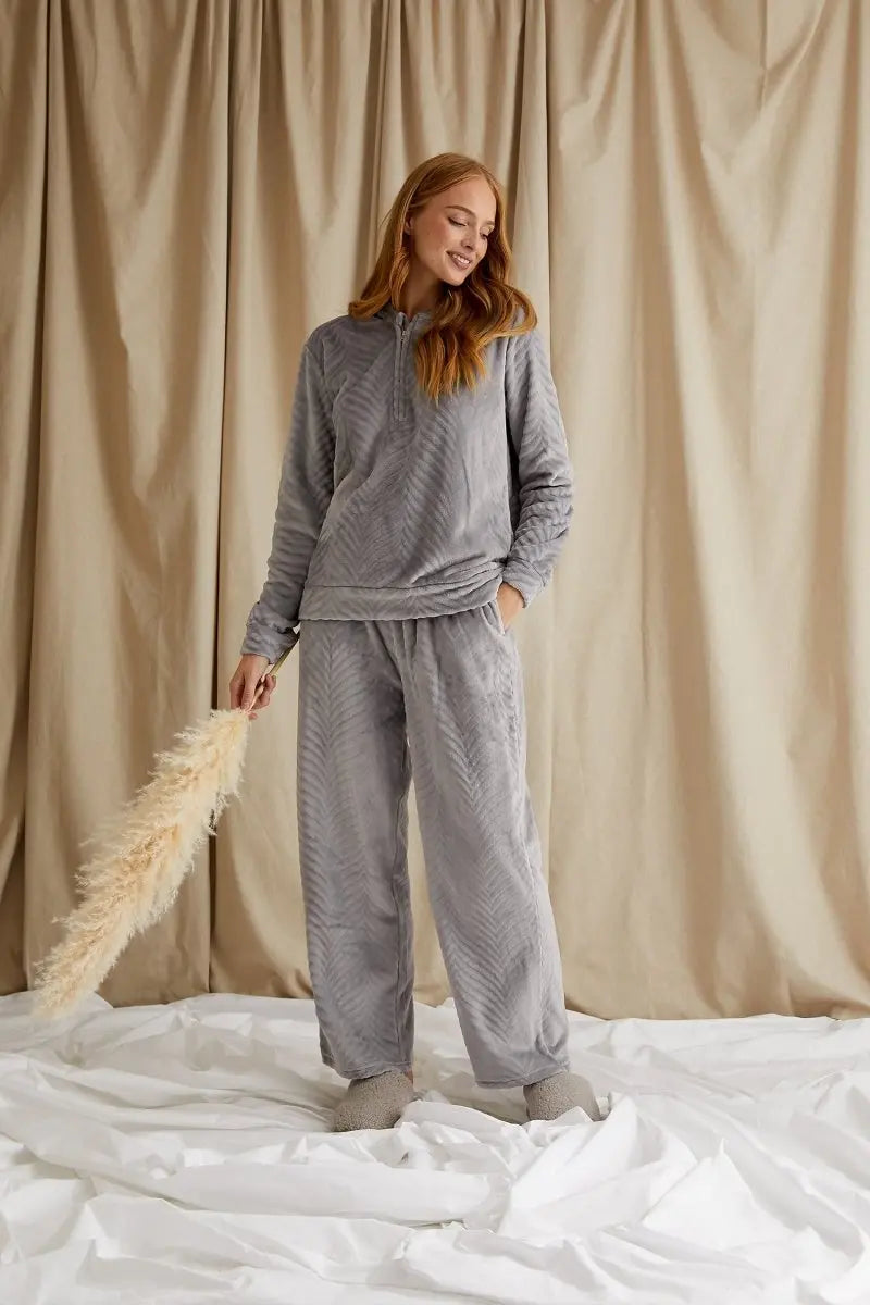 Cosy Chevron Lounge Suit in Shale Grey Pretty You London