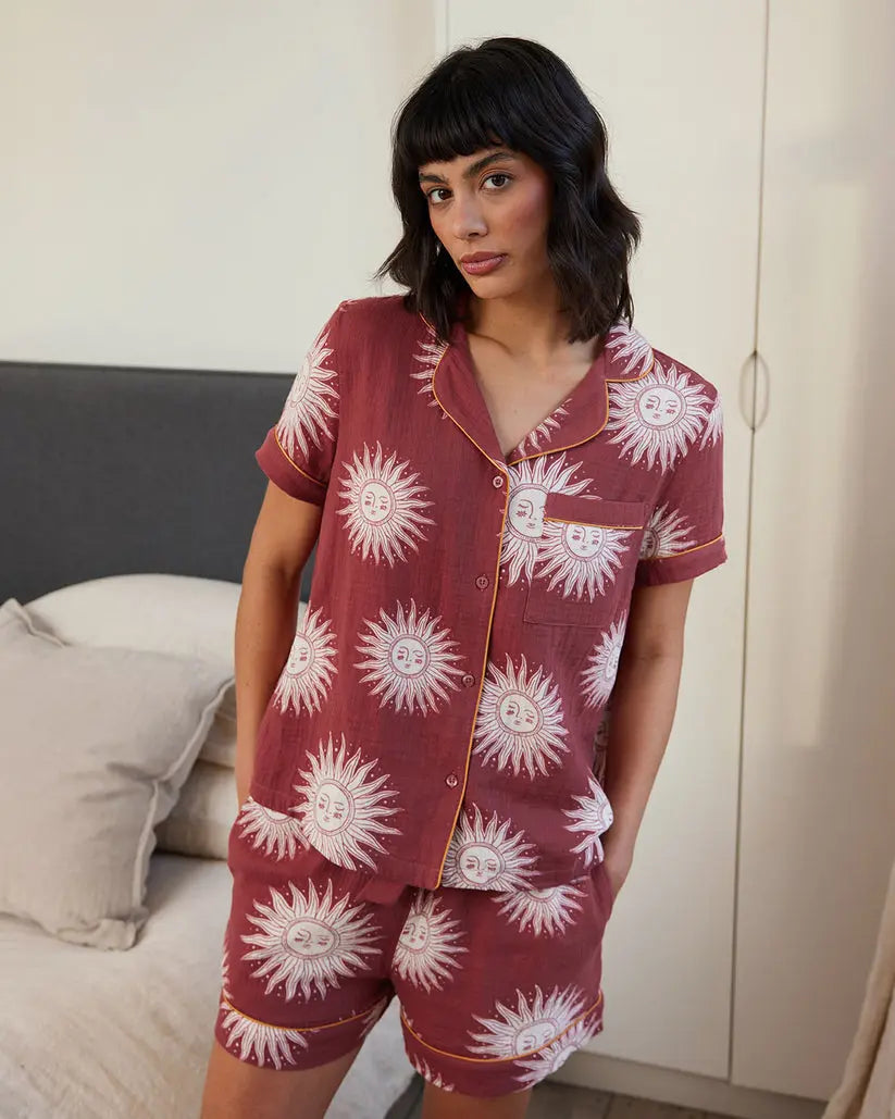 Cotton Cheesecloth Bohemian Sun Print Short Pyjama Set Chelsea Peers