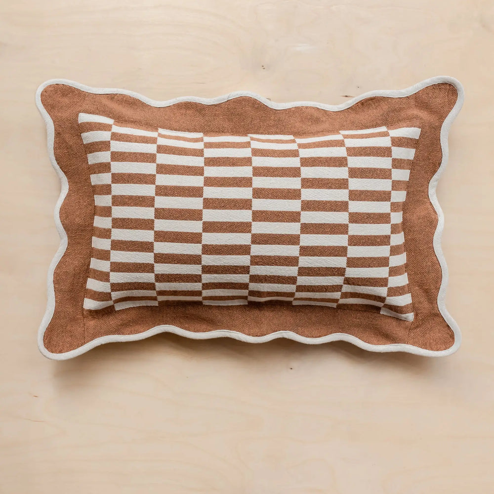 Cotton Cushion Cover in Camel Checkerboard TartanBlanketCo