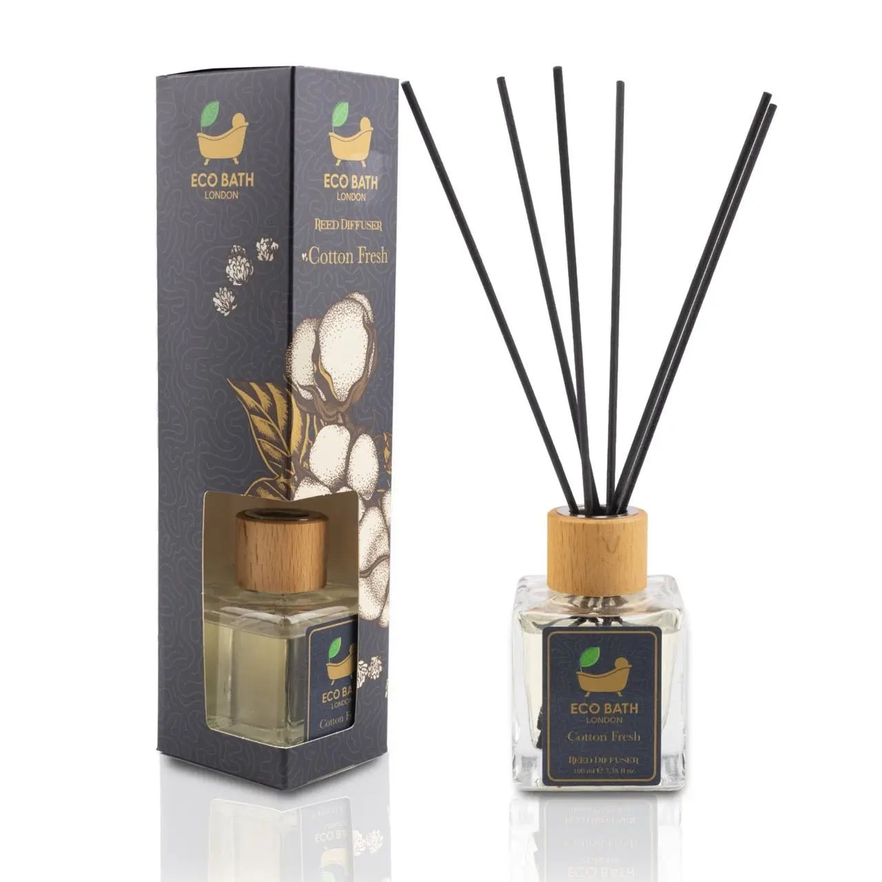 Cotton Fresh Reed Diffuser 100ml (3.38 Fl.Oz) - Luxurious Calming Reed Diffuser for Home Fragrance Eco Bath London
