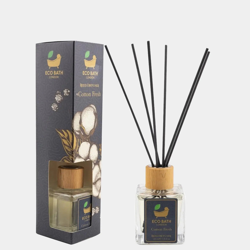 Cotton Fresh Reed Diffuser 100ml (3.38 Fl.Oz) - Luxurious Calming Reed Diffuser for Home Fragrance Eco Bath London