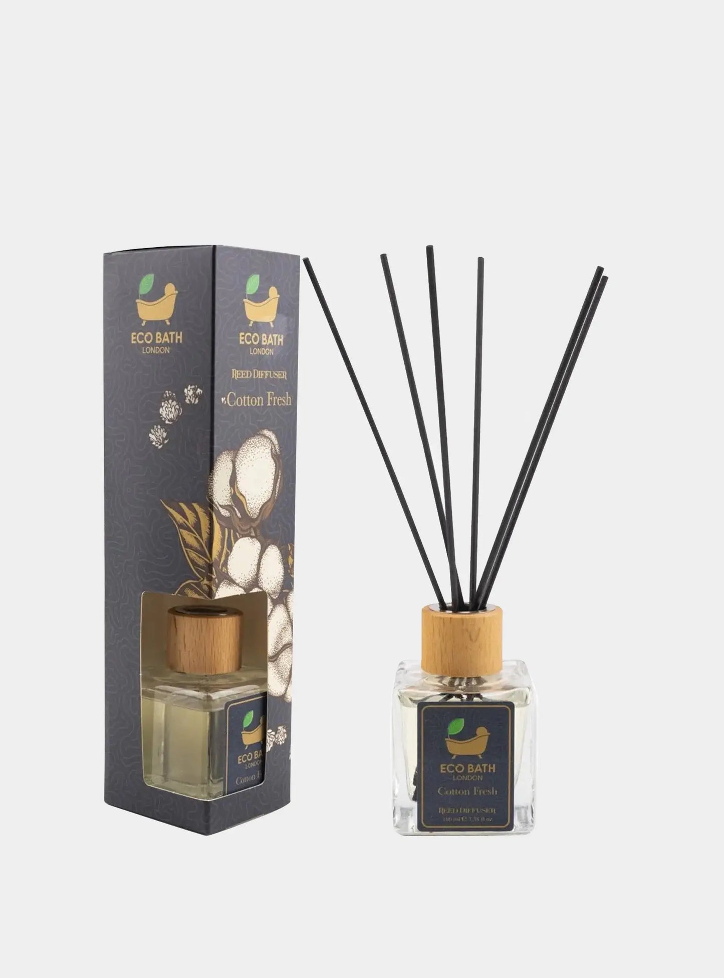 Cotton Fresh Reed Diffuser 100ml (3.38 Fl.Oz) - Luxurious Calming Reed Diffuser for Home Fragrance Eco Bath London
