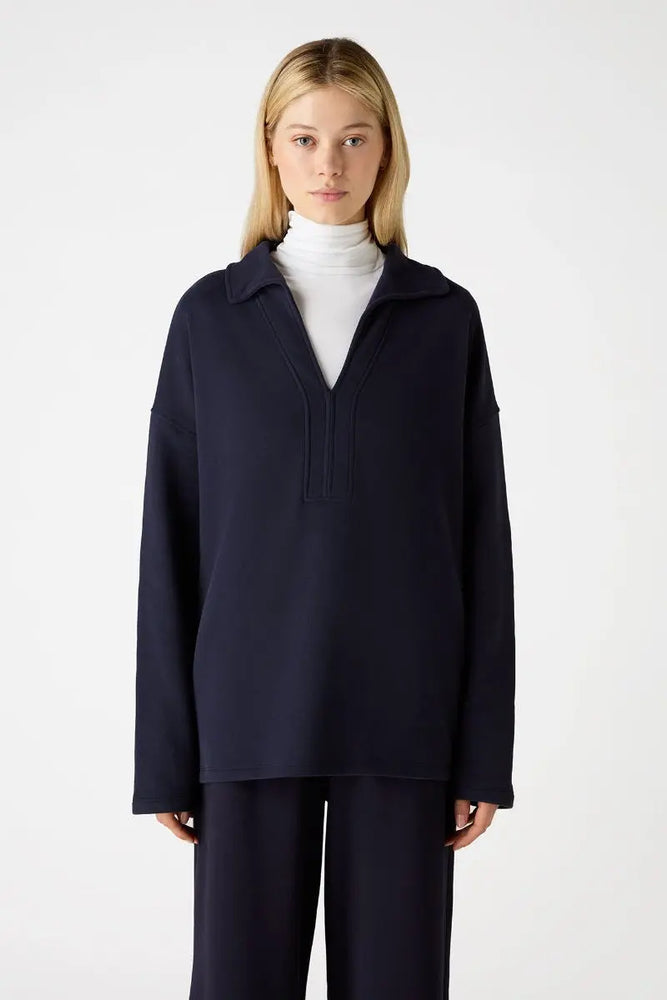 Cotton Henley Sweatshirt- Navy Bamford