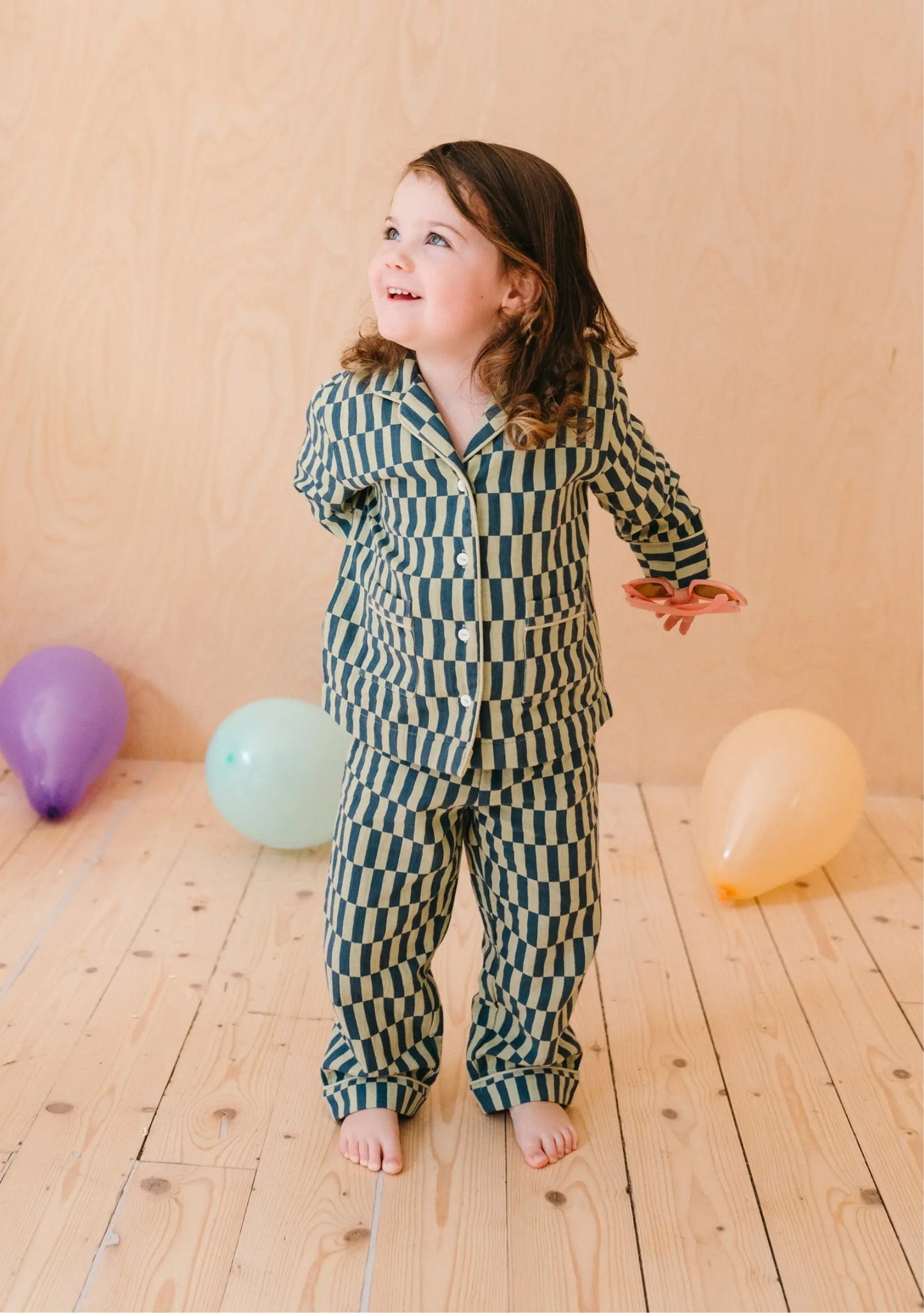 Cotton Kids Pyjamas in Green Checkerboard TartanBlanketCo