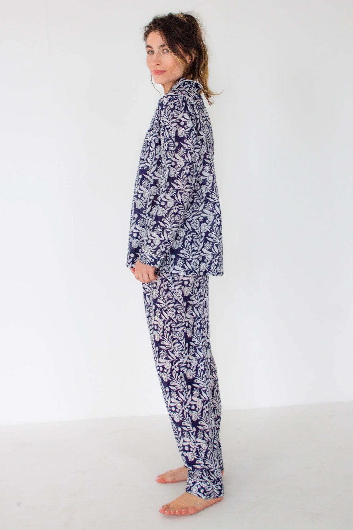 Cotton Linen Women's Navy Pyjamas Naree Clothing