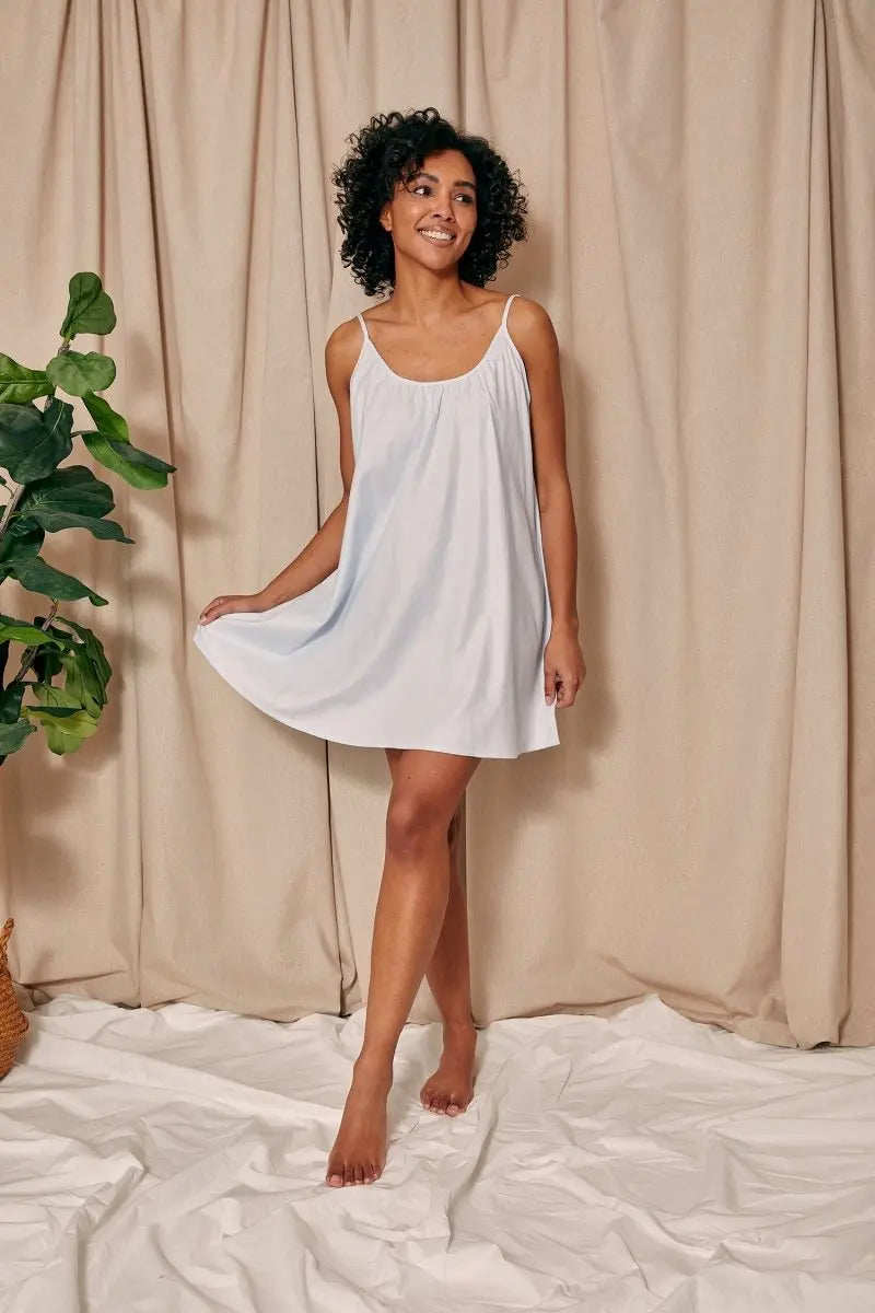 Cotton Modal Swing Chemise in Sky Blue Pretty You London