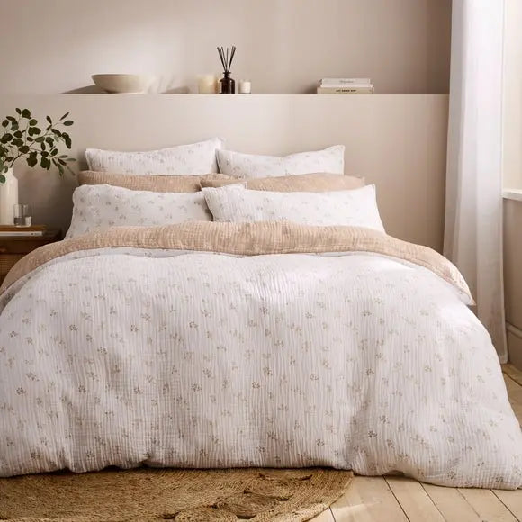 Cotton Muslin Sprig Floral Duvet Cover & Pillowcase Set Dunelm