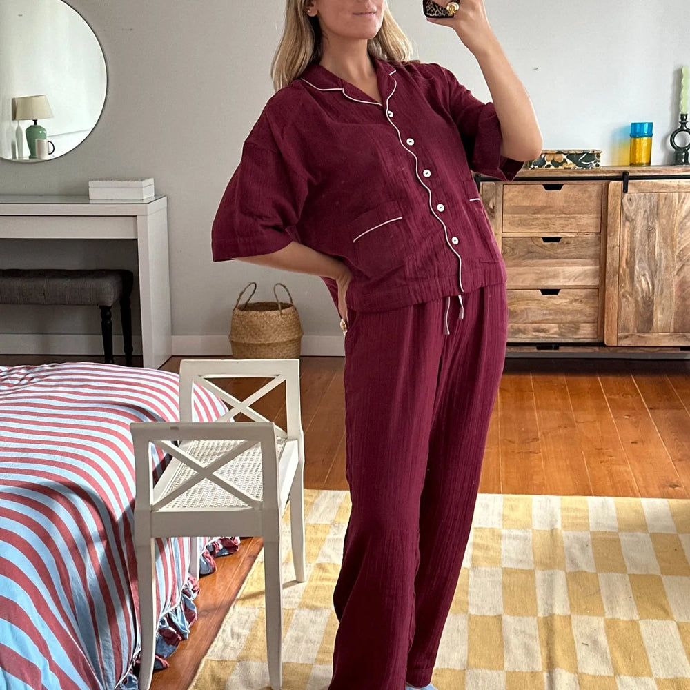 Cotton Pyjamas in Burgundy TartanBlanketCo