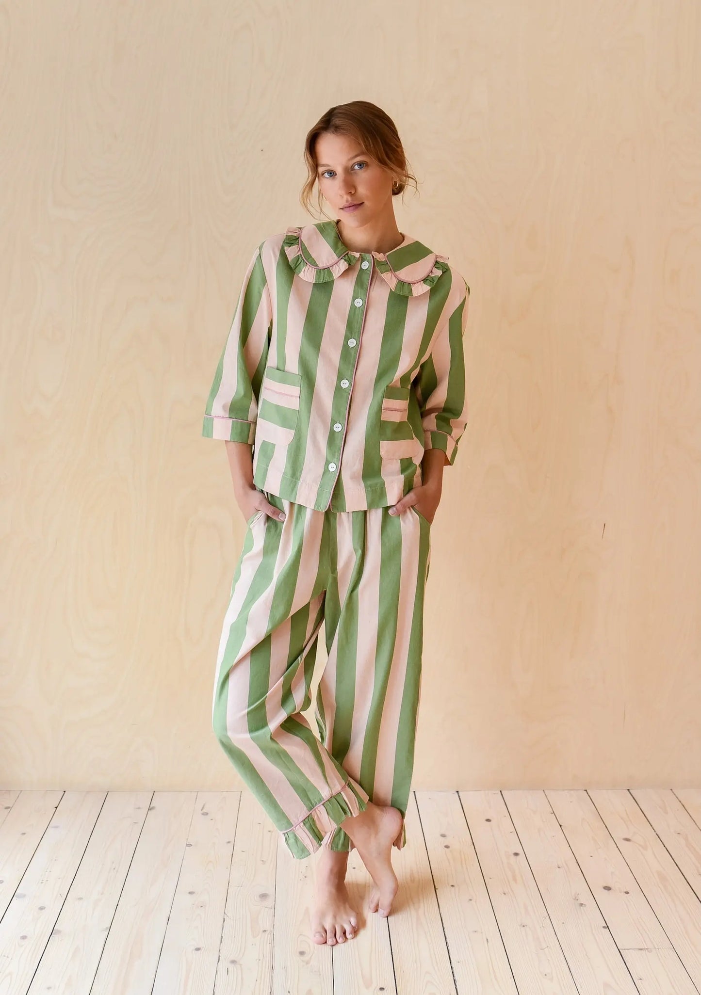Cotton Pyjamas in Green Stripe TartanBlanketCo