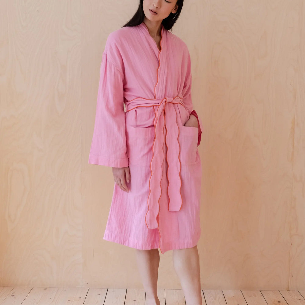 Cotton Robe in Pink Scallop TartanBlanketCo