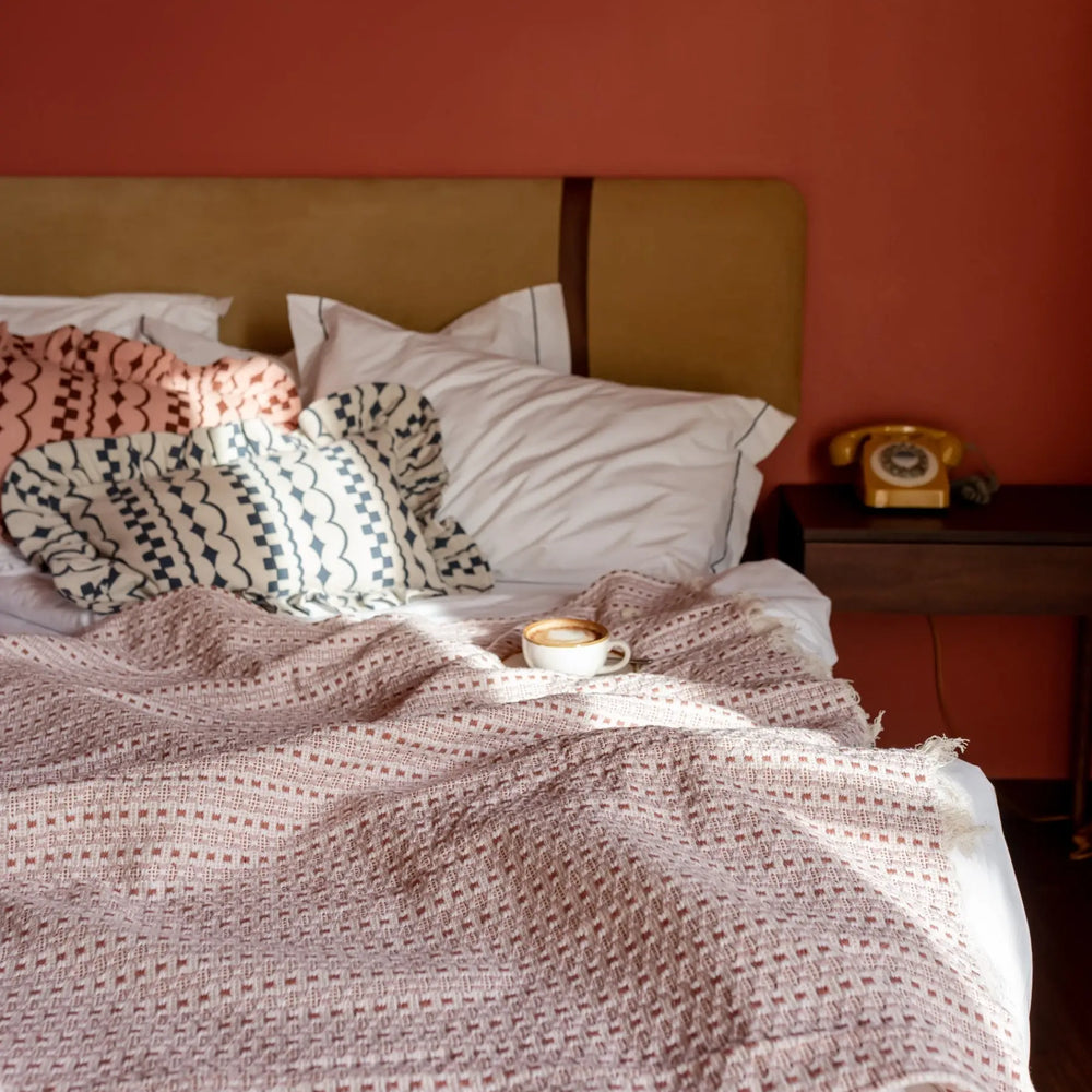 Cotton Throw in Pink Geometric TartanBlanketCo
