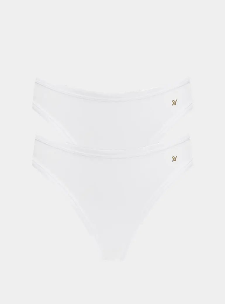 Cotton White Organic Cotton Dipped Thong 2 Pack Nudea