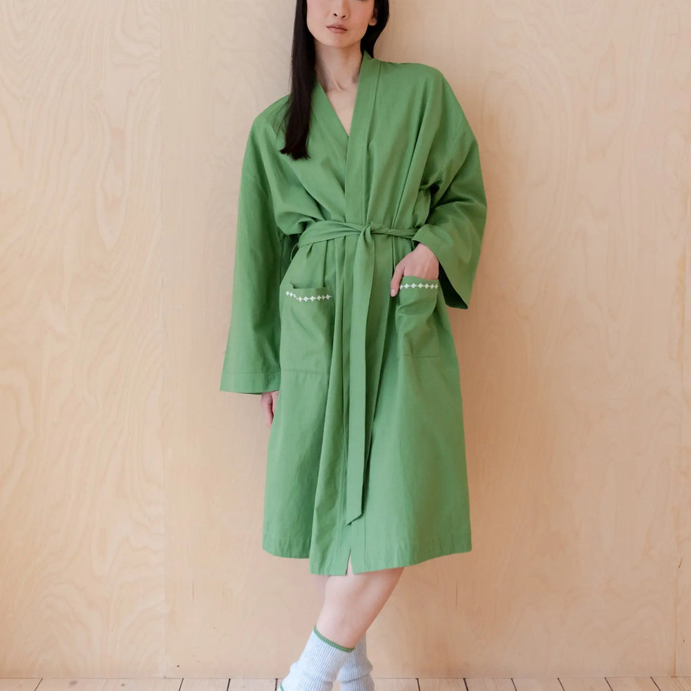 Cotton & Linen Robe in Green TartanBlanketCo